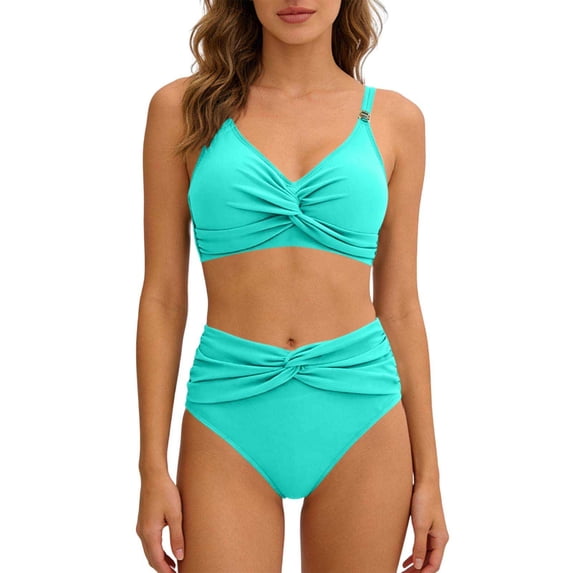 FDGIU Women's Tummy Control Tankini - Two Piece High Waisted Bathing Suit with Full Coverage Bikini Bottoms
