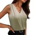 thumbnail image 1 of FDGIU Women's V Neck Front Pleat Sleeveless Satin Tank Top, Solid Loose Straight Hem Business Casual Camisole Blouse, 1 of 7