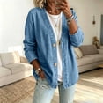 thumbnail image 1 of FDGIU Women's V Neck Two Button Denim Cardigan Jacket, 3/4 Roll Sleeve Loose Jean Shacket with Side Pockets for Spring Summer Casual Daily Layering, 1 of 5