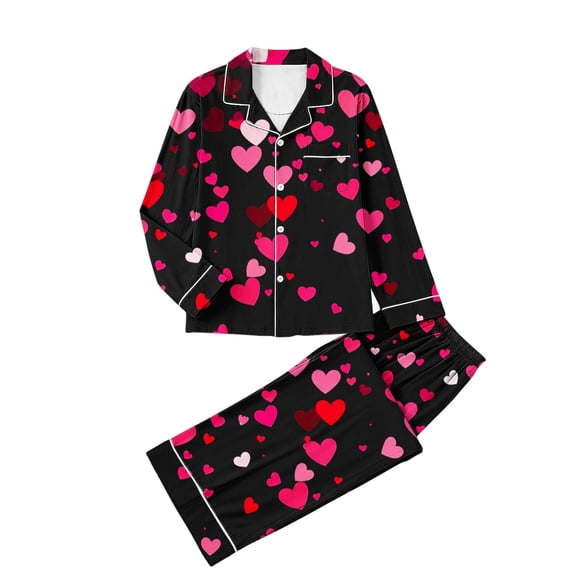 FDGIU Women's Valentine Pajama Set - 2 Piece Sleepwear Long Sleeve Button Down Shirt & Pants PJs