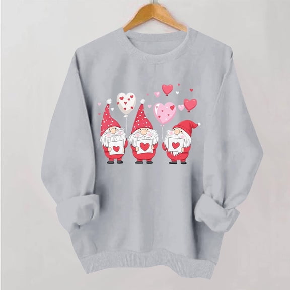 FDGIU ‌‌‌‌Women's Valentine's Day Sweatshirt, Love Heart Print Long Sleeve Crewneck Pullover for Casual Wear & Gift Giving