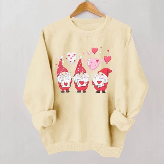 FDGIU ‌‌‌‌Women's Valentine's Day Sweatshirt, Love Heart Print Long Sleeve Crewneck Pullover for Casual Wear & Gift Giving