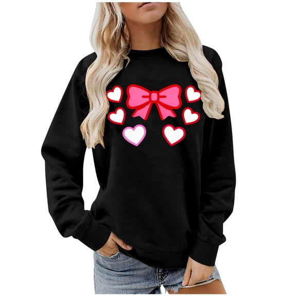 FDGIU ‌‌‌‌Women's Valentine's Day Sweatshirt, Love Heart Print Long Sleeve Crewneck Pullover for Casual Wear & Gift Giving