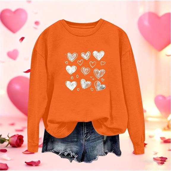 FDGIU ‌‌‌‌Women's Valentine's Day Sweatshirt, Love Heart Print Long Sleeve Crewneck Pullover for Casual Wear & Gift Giving