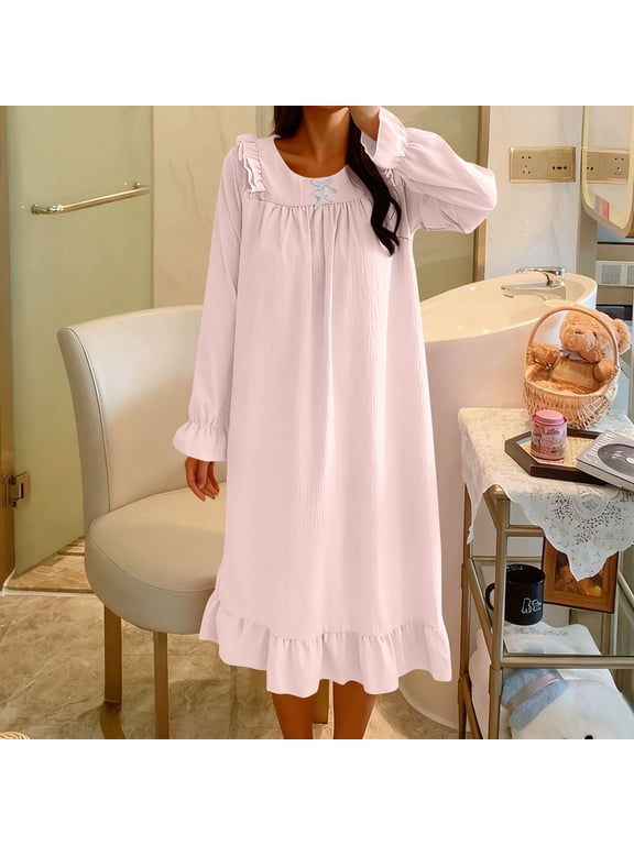 Women's Vintage Long Sleeve Nightgown - 2025 Winter Fashion Soft Sleepwear, Victorian Style Loungewear