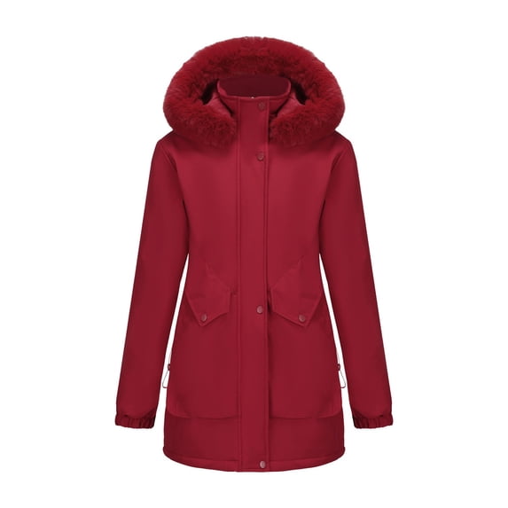 FDGIU Women's Waterproof Rain Jacket with Hood - Fleece Lined Long Trench Coat, Casual Outdoor Hiking Windbreaker, Plus Size Zip Up Winter Coat with Pockets