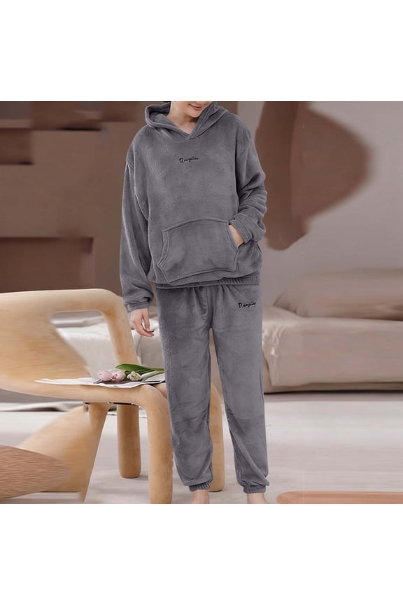 Women's Winter Fuzzy Pajamas Set, 2 Piece Cozy Fleece Sleepwear, Loungewear Long Sleeve Top with Pockets