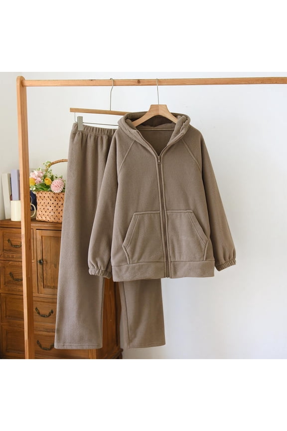 Women's Winter Fuzzy Pajamas Set, 2 Piece Cozy Fleece Sleepwear, Loungewear Long Sleeve Top with Pockets