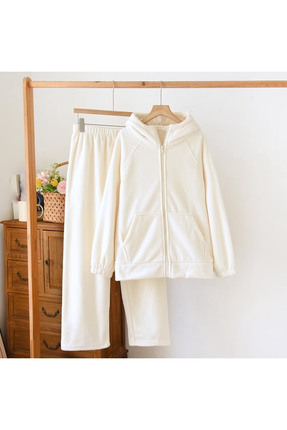 Women's Winter Fuzzy Pajamas Set, 2 Piece Cozy Fleece Sleepwear, Loungewear Long Sleeve Top with Pockets