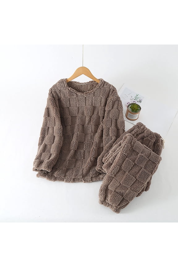 Women's Winter Fuzzy Pajamas Set, 2 Piece Cozy Fleece Sleepwear, Loungewear Long Sleeve Top with Pockets