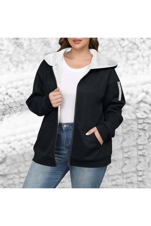 Women's Zip Up Hoodies - Oversized Fleece Sweatshirt Lightweight Jacket, Long Sleeve Casual Pockets Pullover Plus Size Fall Winter Spring Fashion
