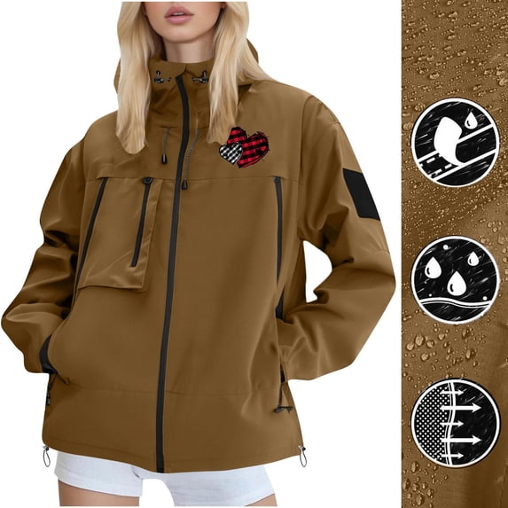 FDGIU Women's Zip Up Waterproof Rain Jacket with Hood - Lightweight Windbreaker for Outdoor Hiking, Casual Loose Fit with Pockets