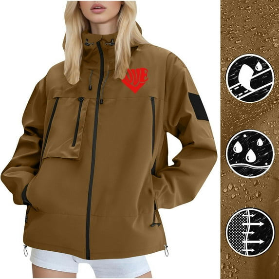 FDGIU Women's Zip Up Waterproof Rain Jacket with Hood - Lightweight Windbreaker for Outdoor Hiking, Casual Loose Fit with Pockets