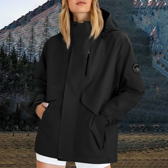 ‌FDGIU Women's Zip Up Waterproof Rain Jacket with Hood - Lightweight Windbreaker for Outdoor Hiking, Casual Loose Fit with Pockets