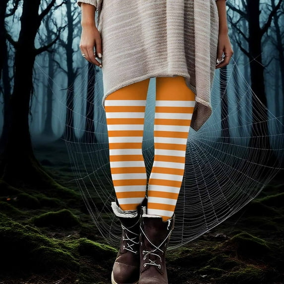 FDGIU Yoga Pants Stretch Pants Women's Halloween Striped Print Leggings Sports Fitness Pants Solid Colored Casual Tight Fitting Tight Peach Hip Yoga Pants Stretch Pants Tummy Control Trousers