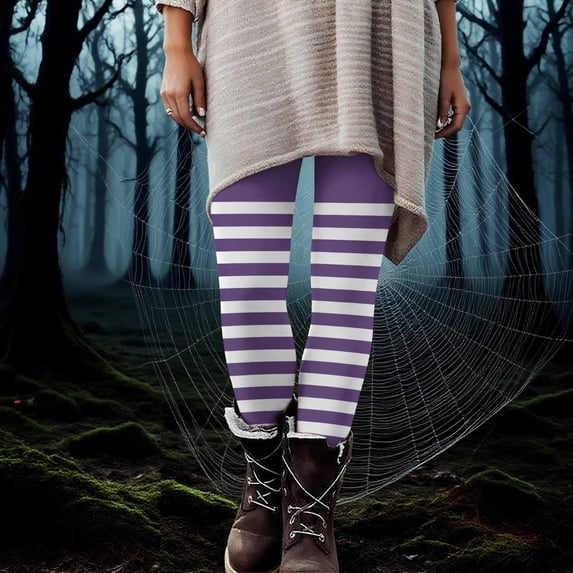FDGIU Yoga Pants Stretch Pants Women's Halloween Striped Print Leggings Sports Fitness Pants Solid Colored Casual Tight Fitting Tight Peach Hip Yoga Pants Stretch Pants Tummy Control Trousers