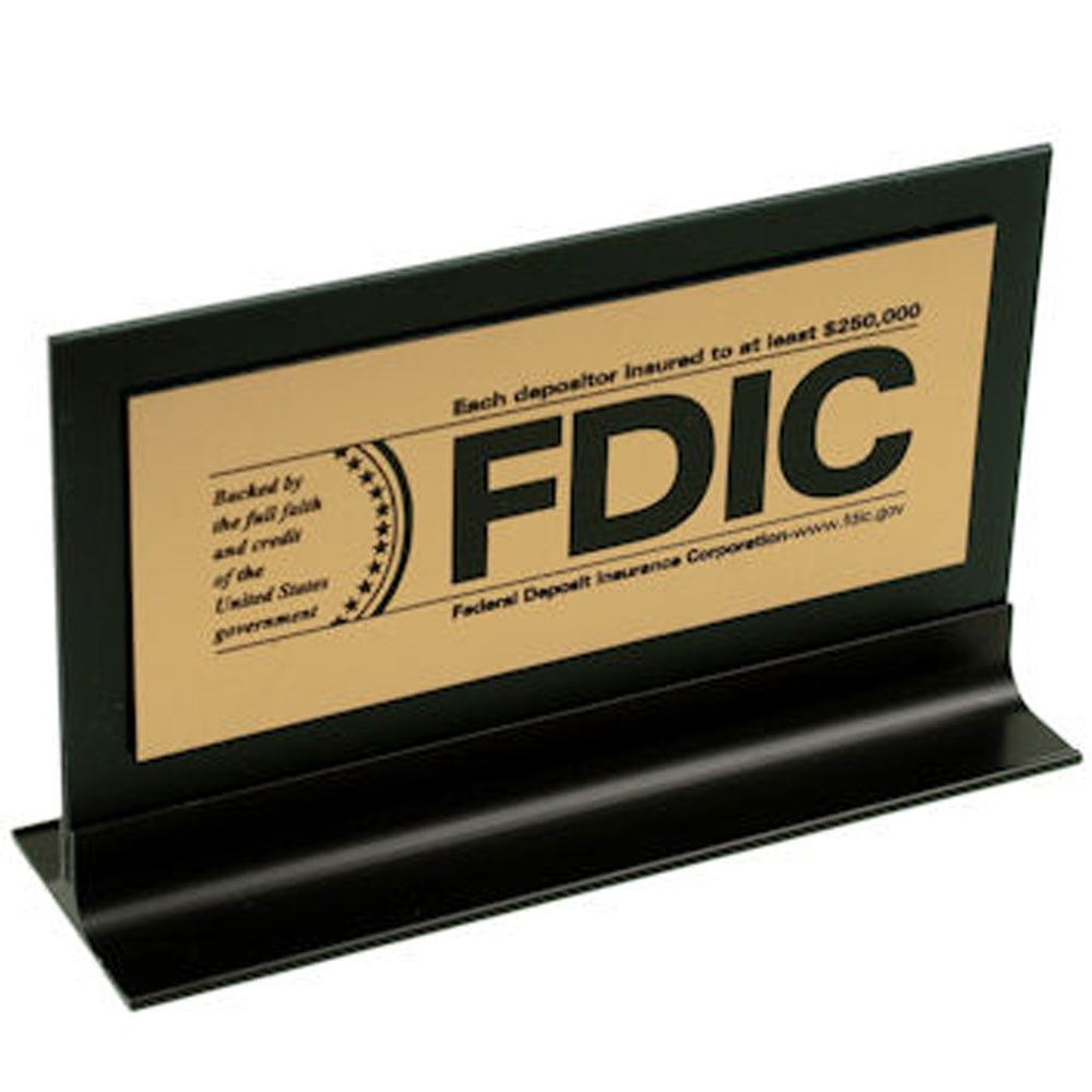 Bank Counter Sign FDIC $250000 Counter Sign - Gold w/Black Text & frame/stand - Walmart.com