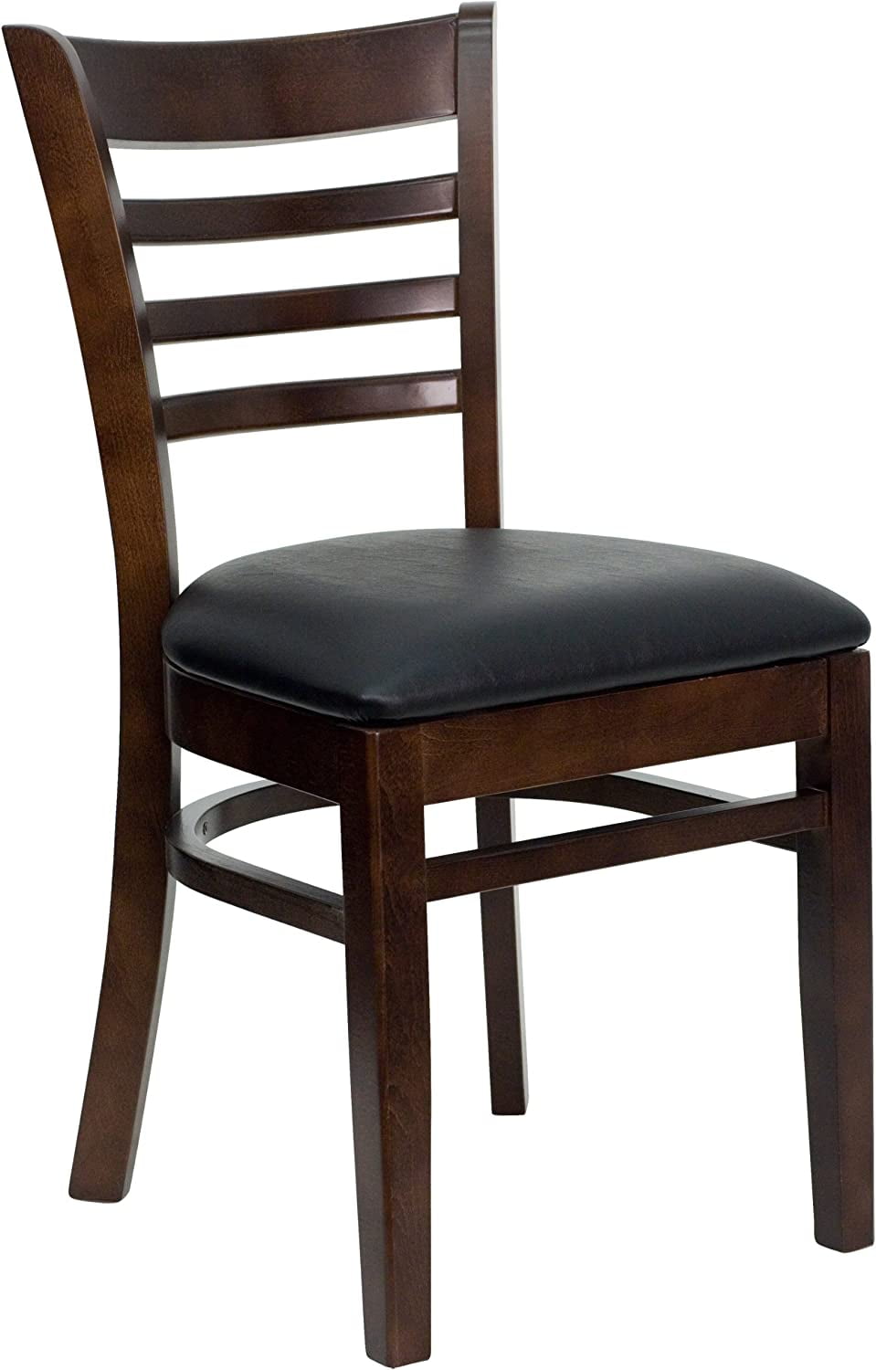 Mahogany Wood Ladderback Chair with Black Vinyl Seat
