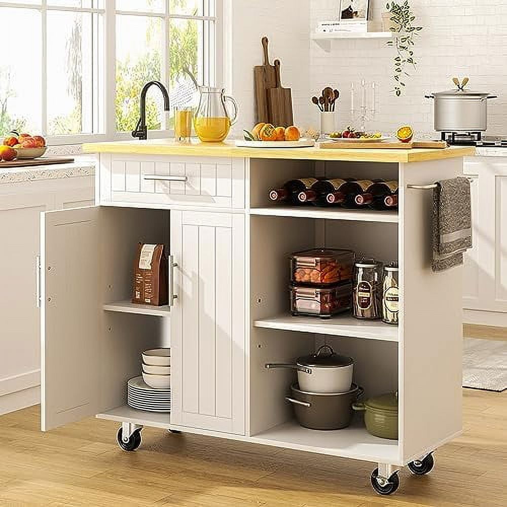 FDIGLUL Kitchen Island on Wheels with & Foldable Drop Leaf 39.7" Width Rolling Kitchen