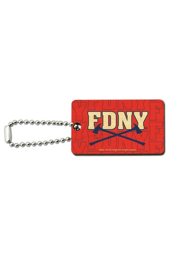 FDNY Axe Pattern Wood Wooden Rectangle Keychain Key Ring