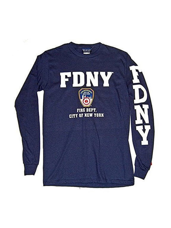 Kids Long Sleeve Screen Print T-Shirt Navy White NYFD Tee Boys Youth M