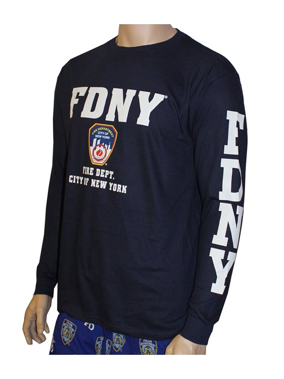 Long Sleeve Fire Dept Licensed T-Shirt Navy Medium