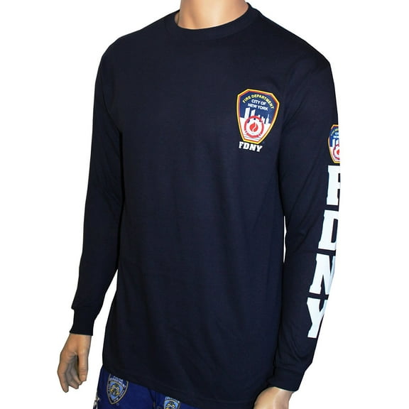 FDNY Long Sleeve Officially Licensed Keep Back 200 Feet T-Shirt Navy Medium