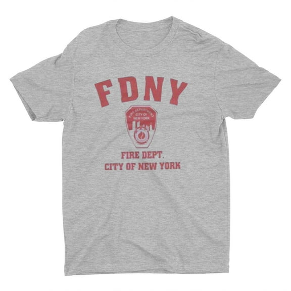 FDNY Short Sleeve Red Fire Dept Logo and Shield T-Shirt Gray Large