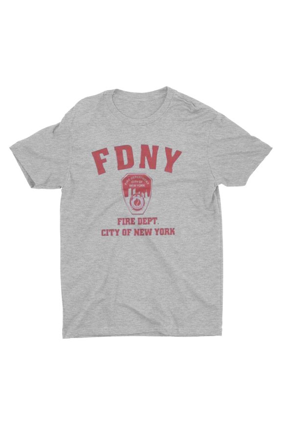 Short Sleeve Red Fire Dept Logo and Shield T-Shirt Gray Large