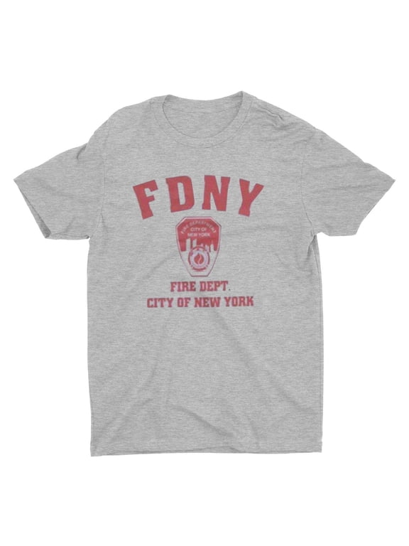 Short Sleeve Red Fire Dept Logo and Shield T-Shirt Gray Large
