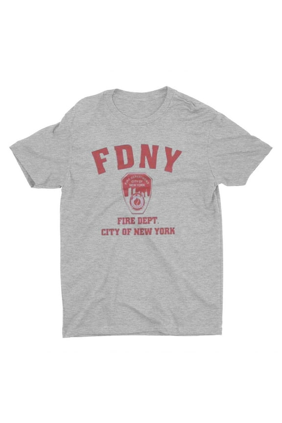 Short Sleeve Red Fire Dept Logo and Shield T-Shirt Gray Small