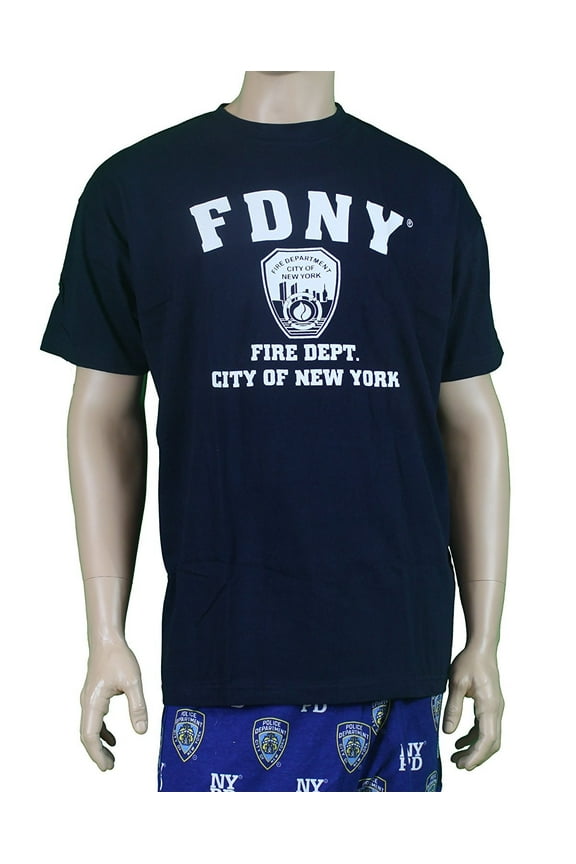 Short Sleeve White Fire Dept Logo and Shield T-Shirt Navy Large
