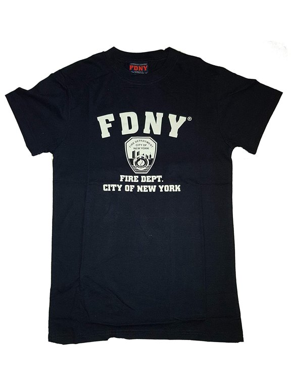Short Sleeve White Fire Dept Logo and Shield T-Shirt Navy Small
