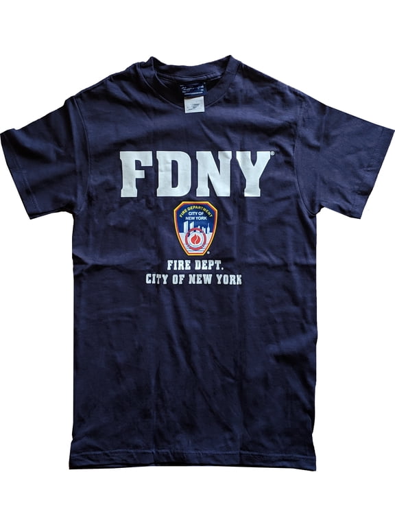 Short Sleeve White Fire Dept Logo and Shield T-Shirt Navy Xl