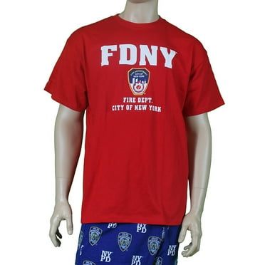 FDNY Short Sleeve White Fire Dept Logo and Shield T-Shirt Red Medium
