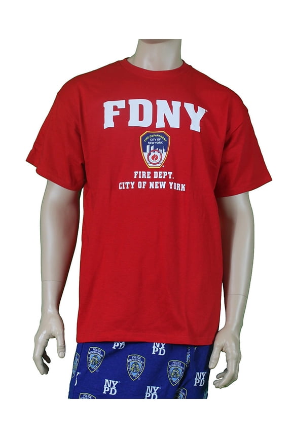 Short Sleeve White Fire Dept Logo and Shield T-Shirt Red Medium