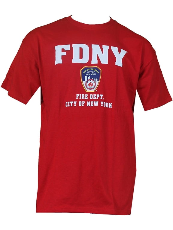 Short Sleeve White Fire Dept Logo and Shield T-Shirt Red Medium