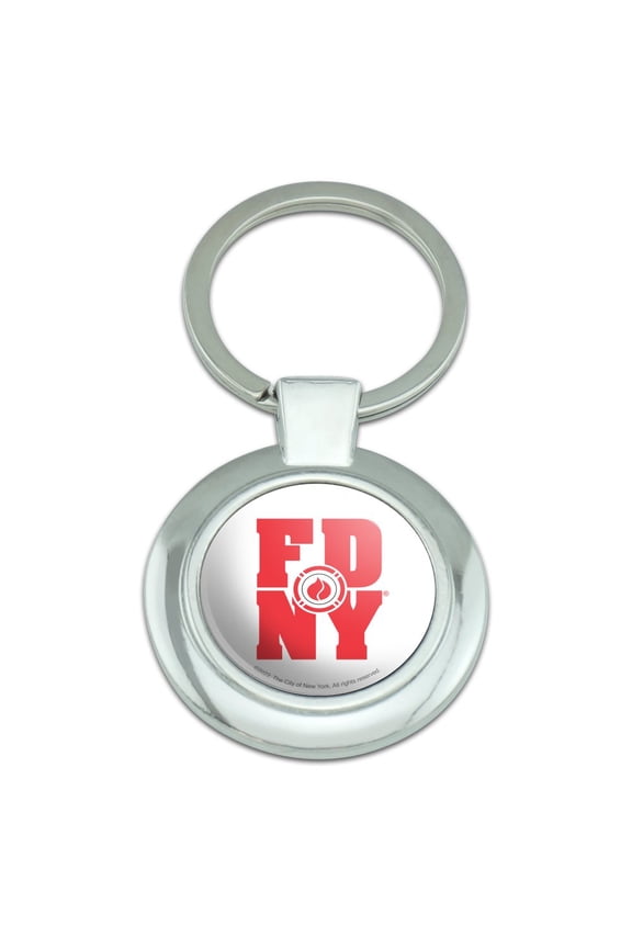 FDNY Stacked Keychain Classy Round Chrome Plated Metal