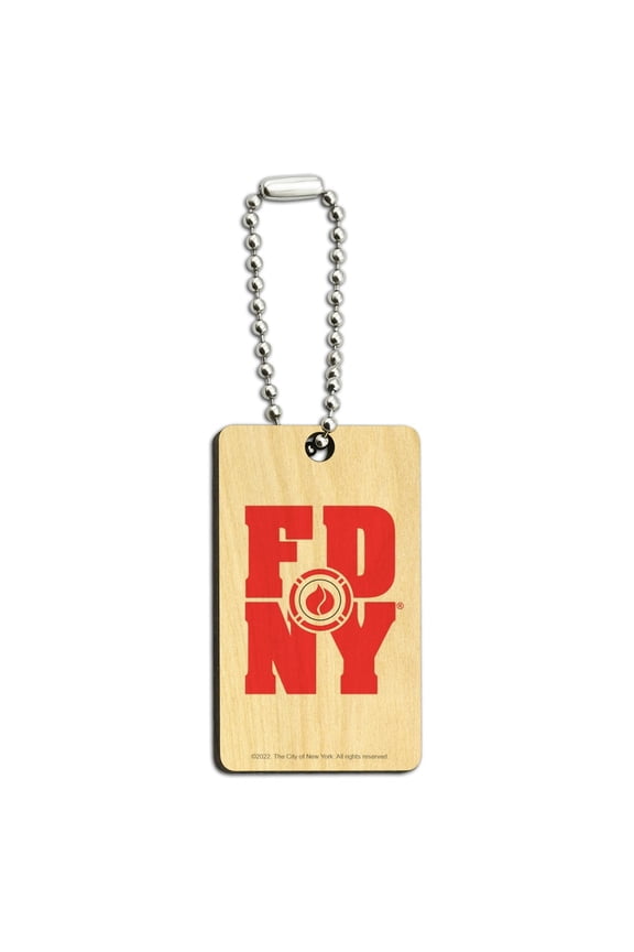 FDNY Stacked Wood Wooden Rectangle Keychain Key Ring