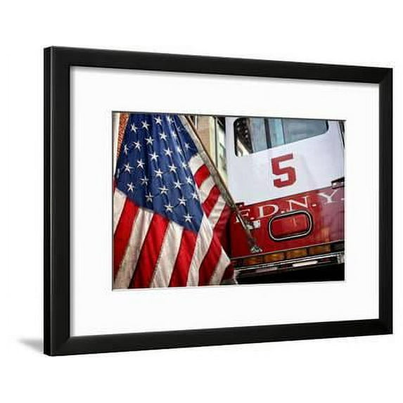 FDNY Truck with American Flag, Transportation World Culture Framed Art Print Wall Art Sold by Art.Com