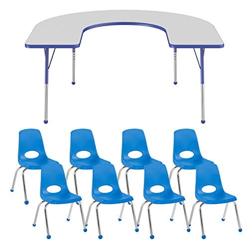 Factory Direct Partners 10093-GYBK Horseshoe Activity School and Office  Table (60 x 66), Standard Legs with Swivel Glides, Adjustable Height  19-30