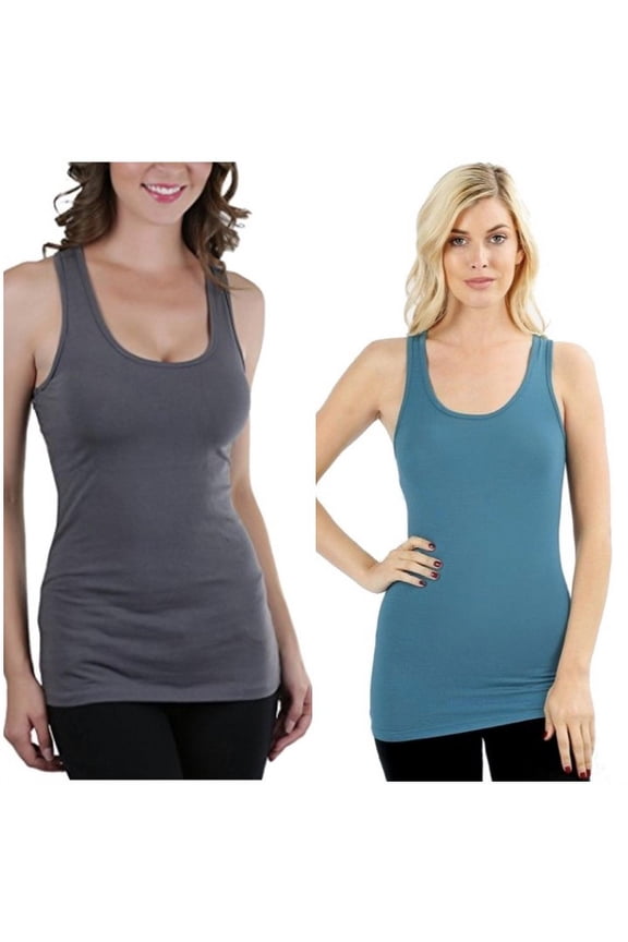 2 Pack Charcoal/Teal Women's Casual Essential Solid Racerback Tank Top 1x