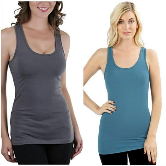 FDPlus 2 Pack Charcoal/Teal Women's Casual Essential Solid Racerback Tank Top 1x