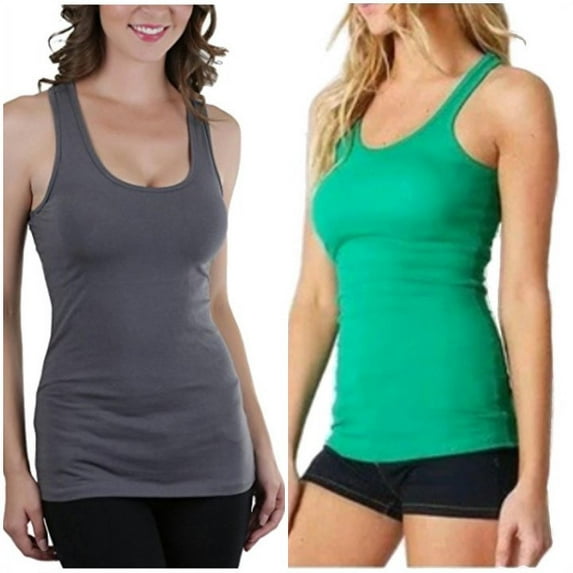 FDPlus 2 Pack Green/Charcoal Women's Casual Essential Solid Racerback Tank Top 1x