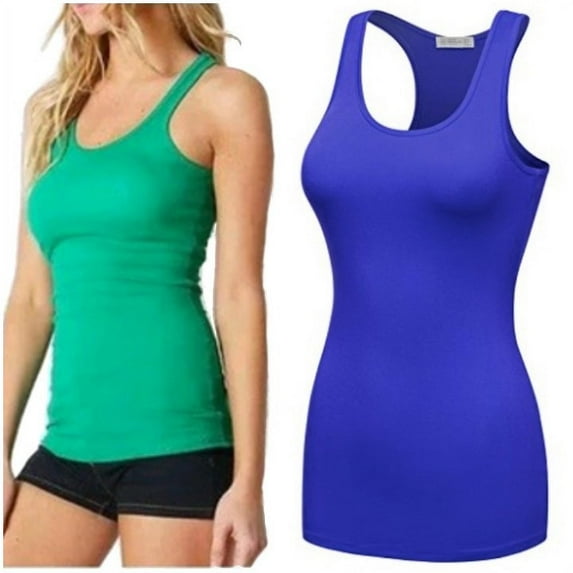 FDPlus 2 Pack Green/Royal Blue Women's Casual Essential Solid Racerback Tank Top 1x