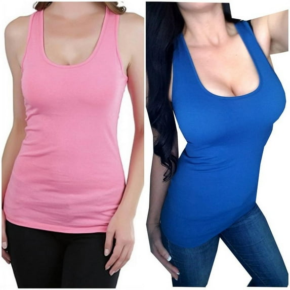 FDPlus 2 Pack Pink/Royal Blue Women's Casual Essential Solid Racerback Tank Top 1x