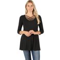 thumbnail image 1 of FDPlus Elbow Sleeve Triple Lattice Criss Cross Blouse Plus Size 1x 2X 3X, 1 of 1