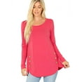 thumbnail image 1 of FDPlus Plus Size Long Sleeve Scoop X-Long Accent Buttons Dolphin Hem Top, 1 of 1