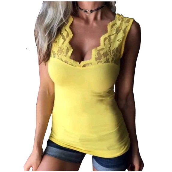 FDPlus Plus Size V-Neck lace stretch sleeveless top