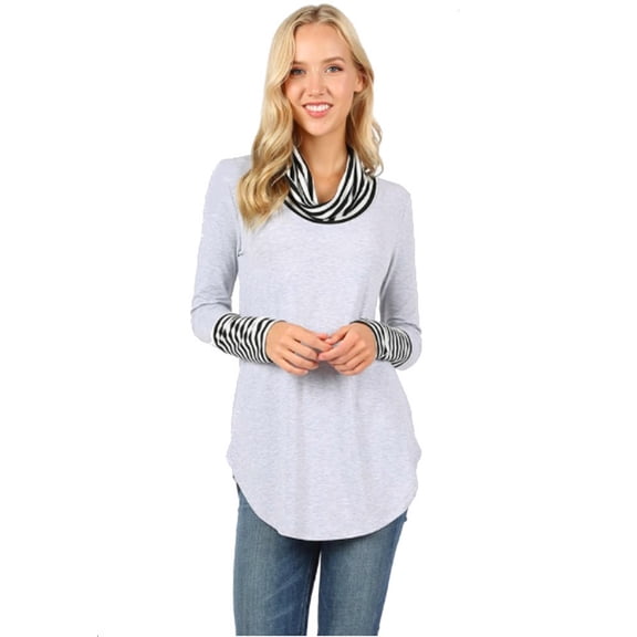 FDPlus Striped & Solid Contrast Turtle Neck Top Plus Size